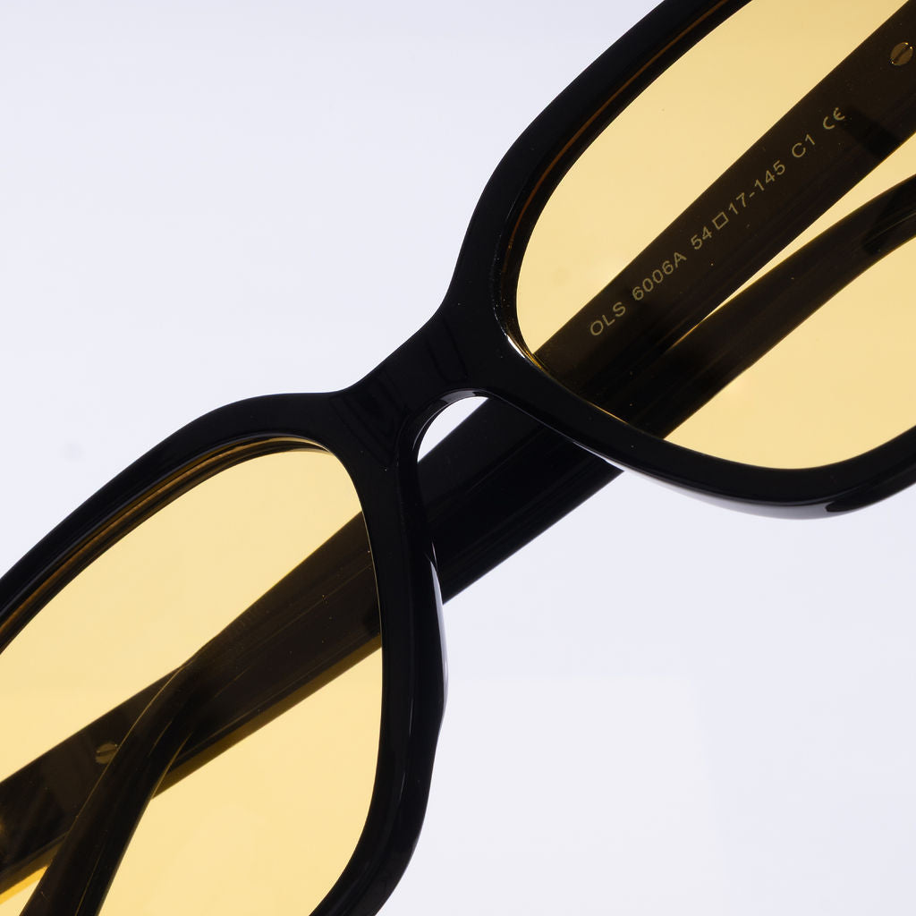 Tom Miller Select 008 cat eye sunglasses, black frame, yellow lens