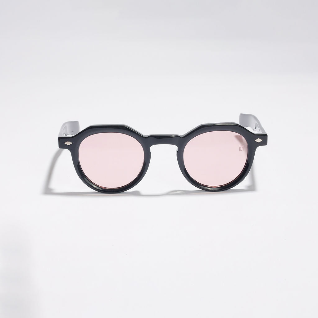 Tom Miller Select 007 round sunglasses, black frame, pink lens