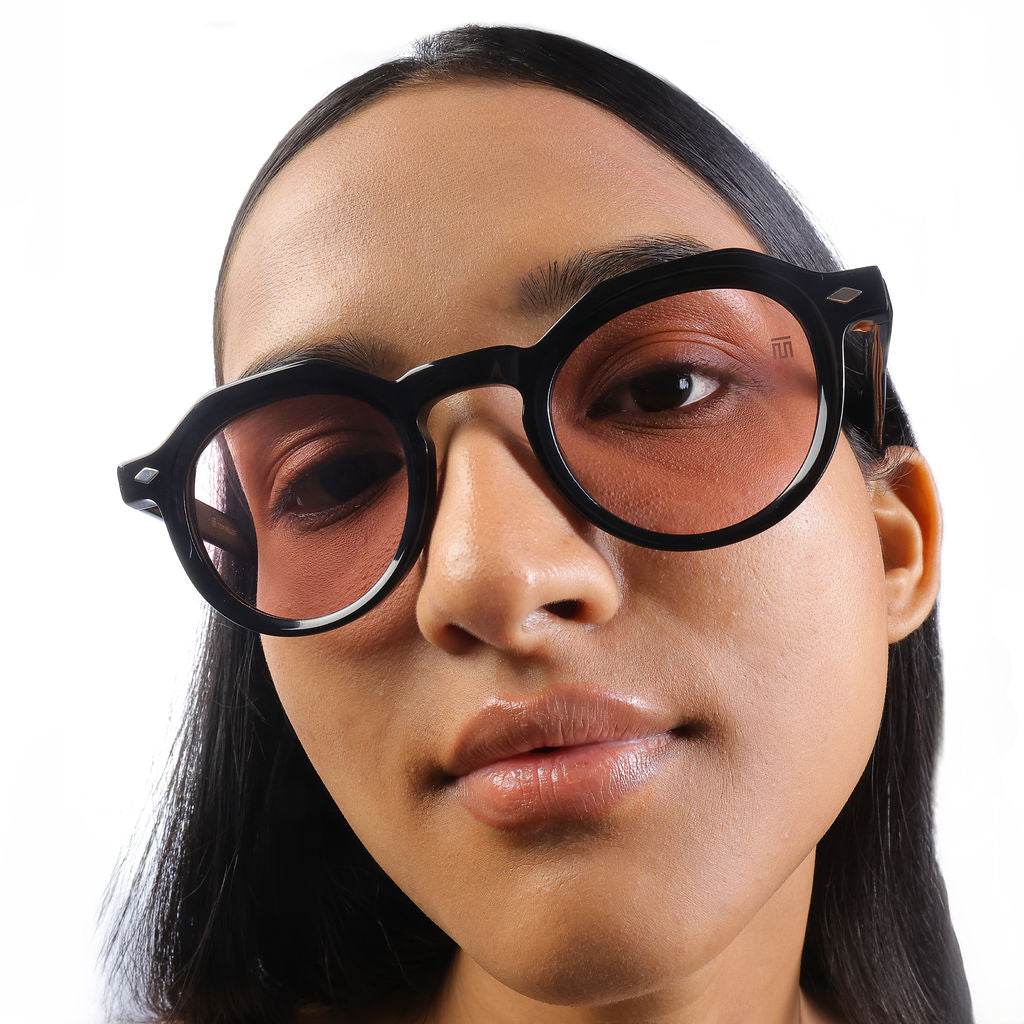 Tom Miller Select 007 round sunglasses, black frame, pink lens