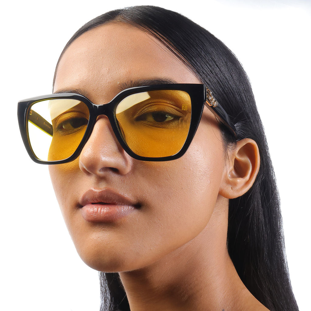 Tom Miller Select 008 cat eye sunglasses, black frame, yellow lens