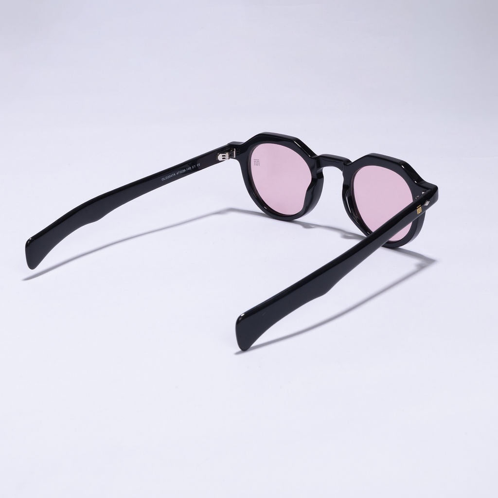 Tom Miller Select 007 round sunglasses, black frame, pink lens