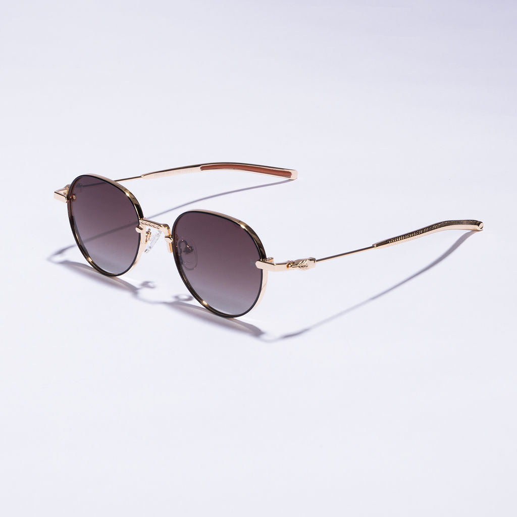 Tom Miller Select 005 round sunglasses, gold frame, brown lens #Frame Color_Gold / Brown