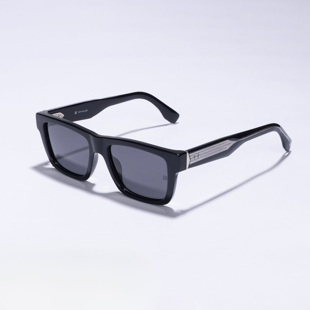 Tom Miller Elite 002 square sunglasses, black frame, grey lens