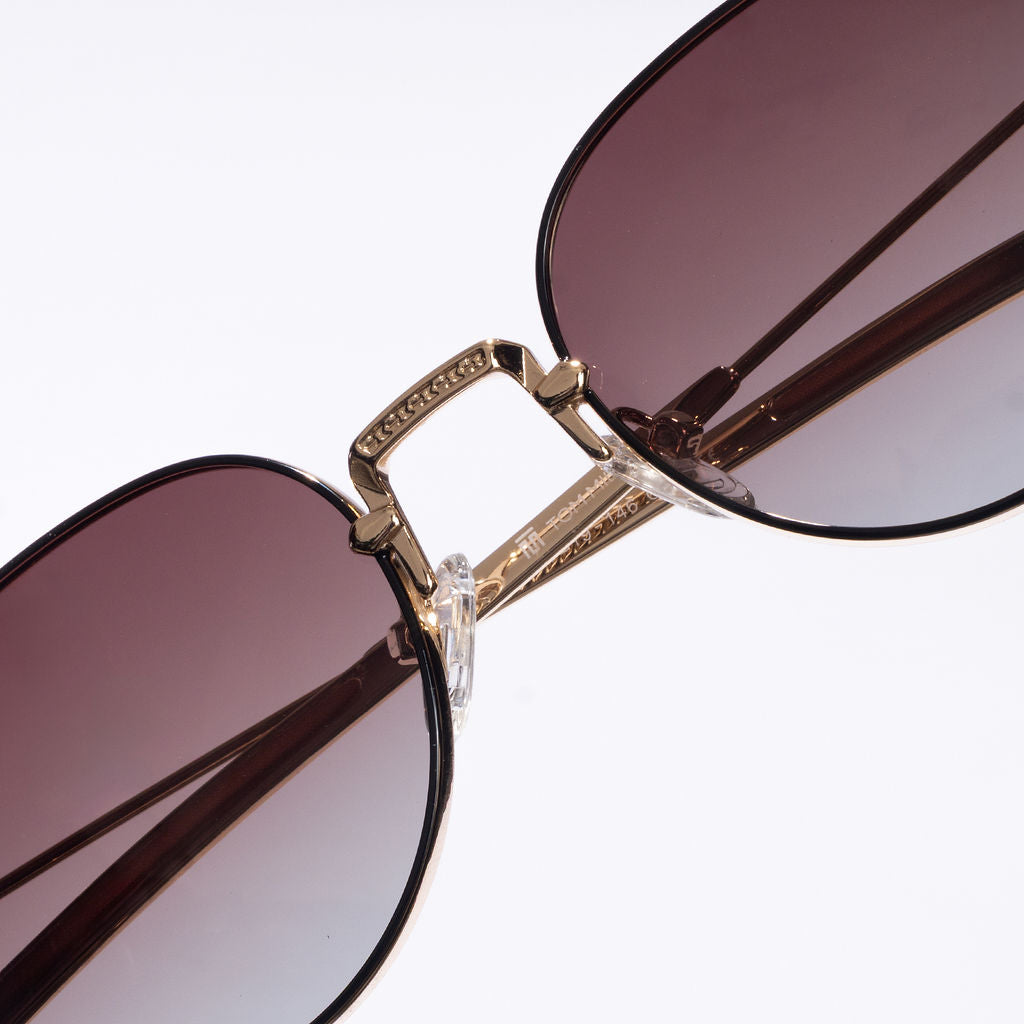 Tom Miller Select 005 round sunglasses, gold frame, brown lens #Frame Color_Gold / Brown