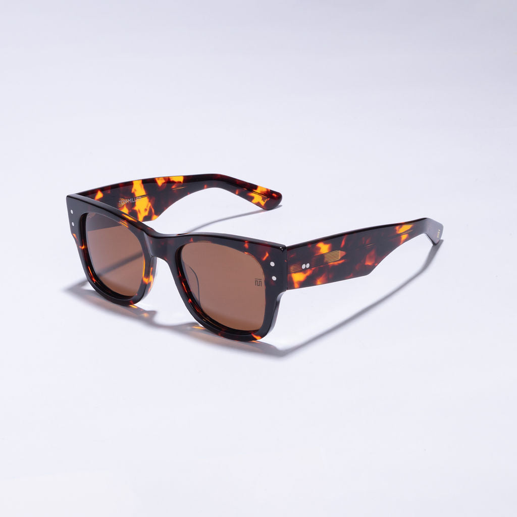 Tom Miller Elite 018 wayfarer sunglasses, tortoise frame, brown lens #Eyewear frame color_Tortoise / Brown Lens