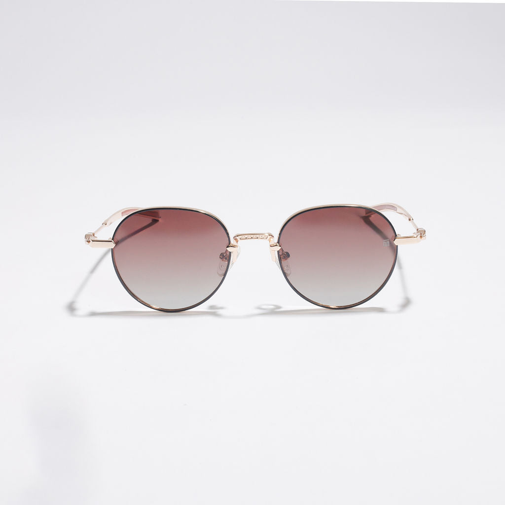 Tom Miller Select 005 round sunglasses, gold frame, brown lens #Frame Color_Gold / Brown