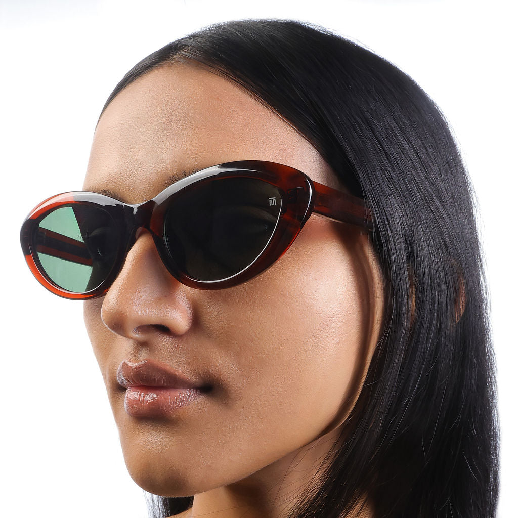 Tom Miller Essential 004 cat eye sunglasses, maroon frame, green lens