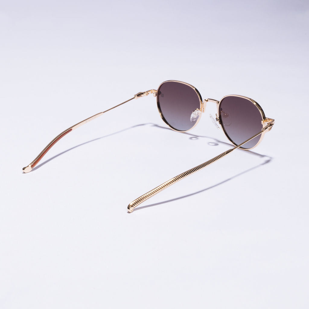 Tom Miller Select 005 round sunglasses, gold frame, brown lens #Frame Color_Gold / Brown