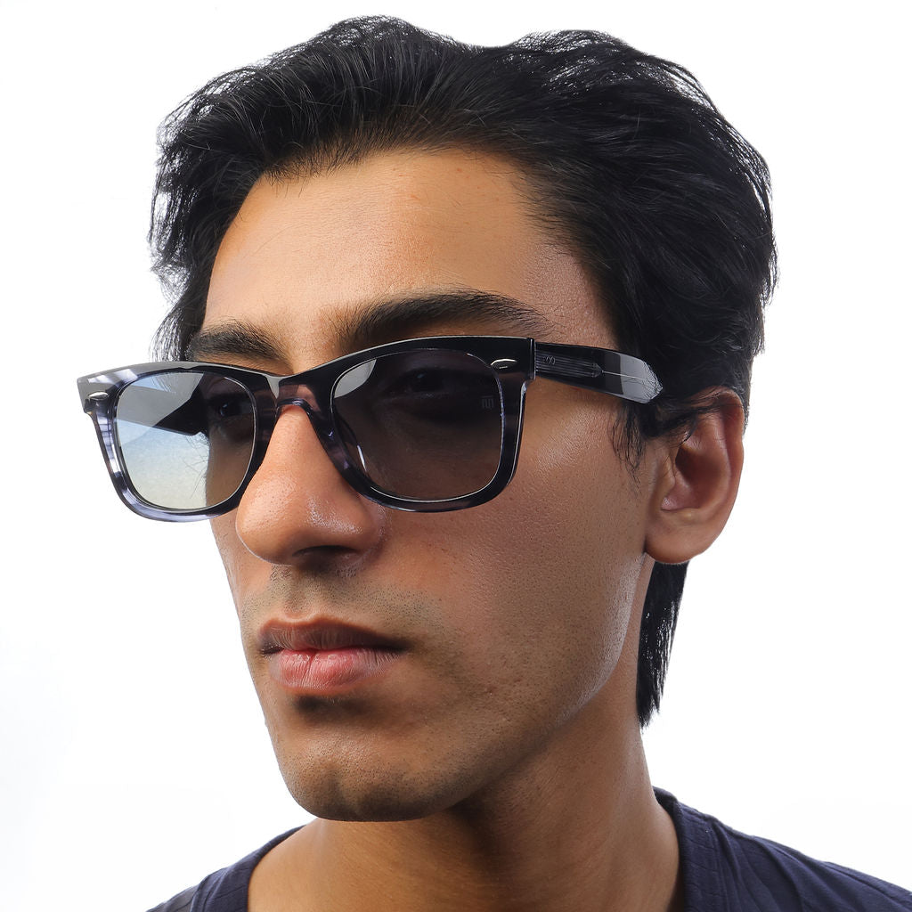 Tom Miller Elite 001 wayfarer sunglasses, blue frame, blue lens