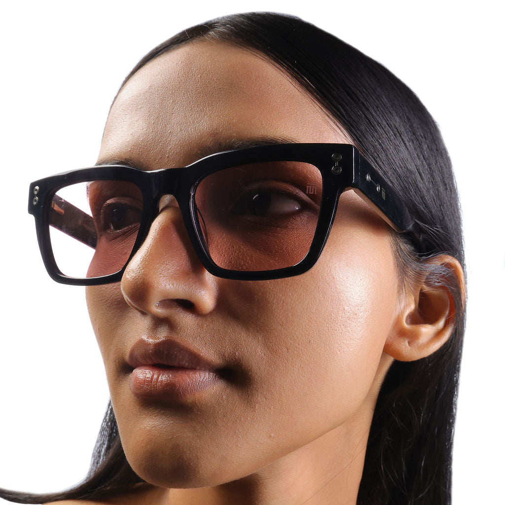 Tom Miller Elite 016 rectangle sunglasses, black frame, pink lens
