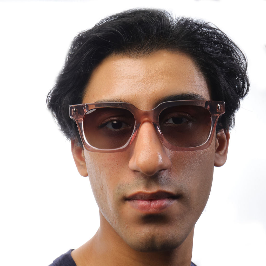 Tom Miller Elite 006 square sunglasses, pink frame, brown lens #Frame Color_Pink / Brown Lens