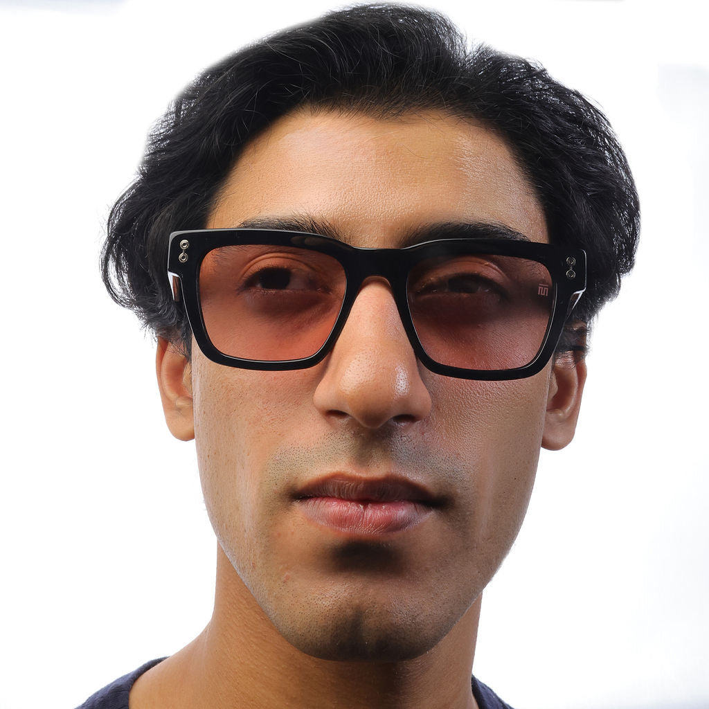 Tom Miller Elite 016 rectangle sunglasses, black frame, pink lens #Frame Color_Black / Pink
